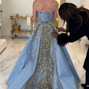 Nardos Light Blue Ball Gown with Gold Embellishments
